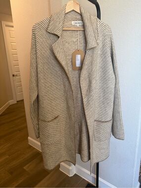 Original USA Beige Striped Open Front Cardigan Coatigan S/M NWT